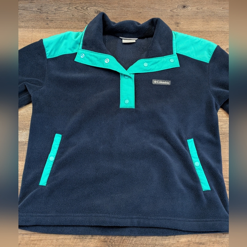 Columbia Benton Springs Crop Pullover Colorblock Retro 90s Blue Teal Size L